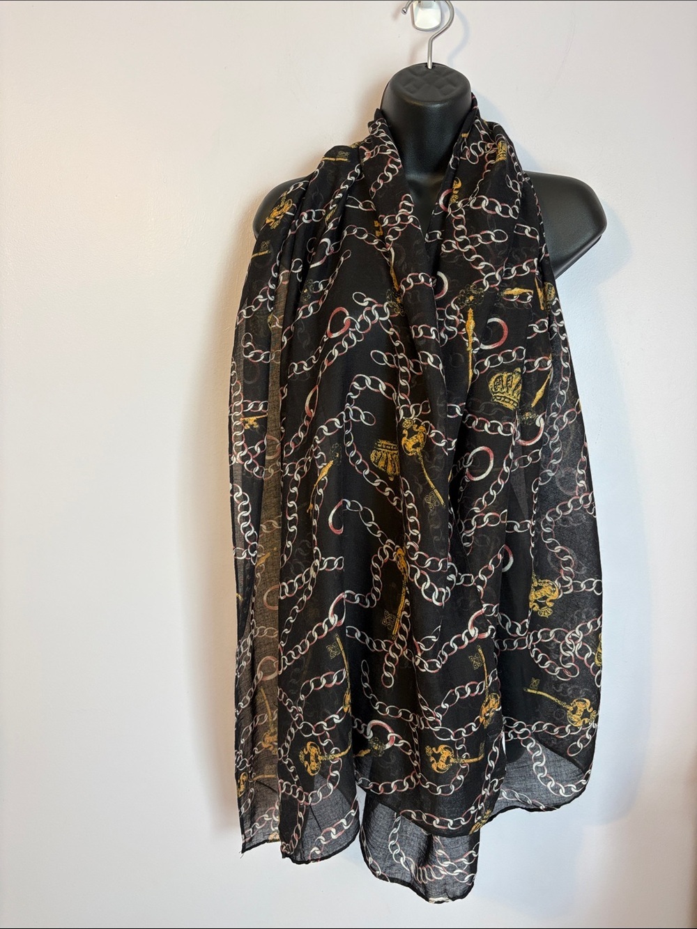 Marcus Adler New York Chain Crown Key Design Semi Sheer Scarf Wrap